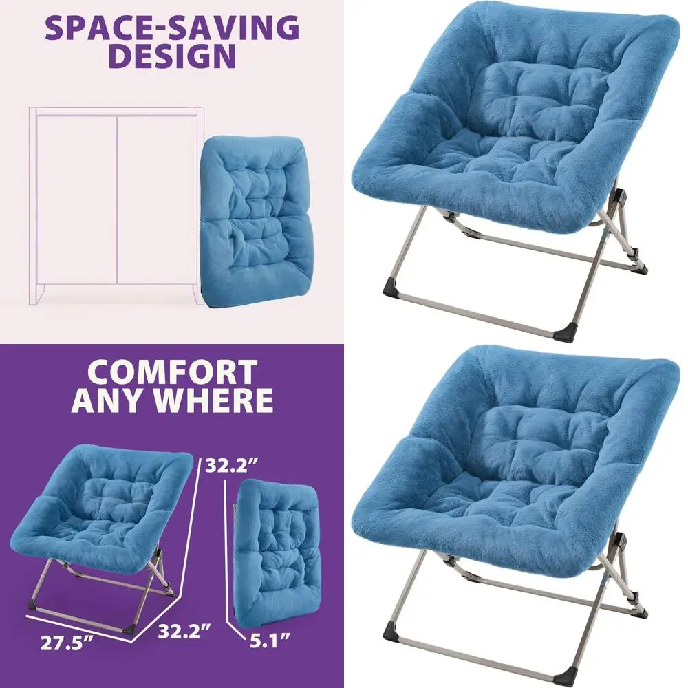 

X-Large Blue Faux Fur Folding Lounge Chair for Adults, Teens, and Kids - Ideal for Bedrooms, Living Rooms, and Dorms