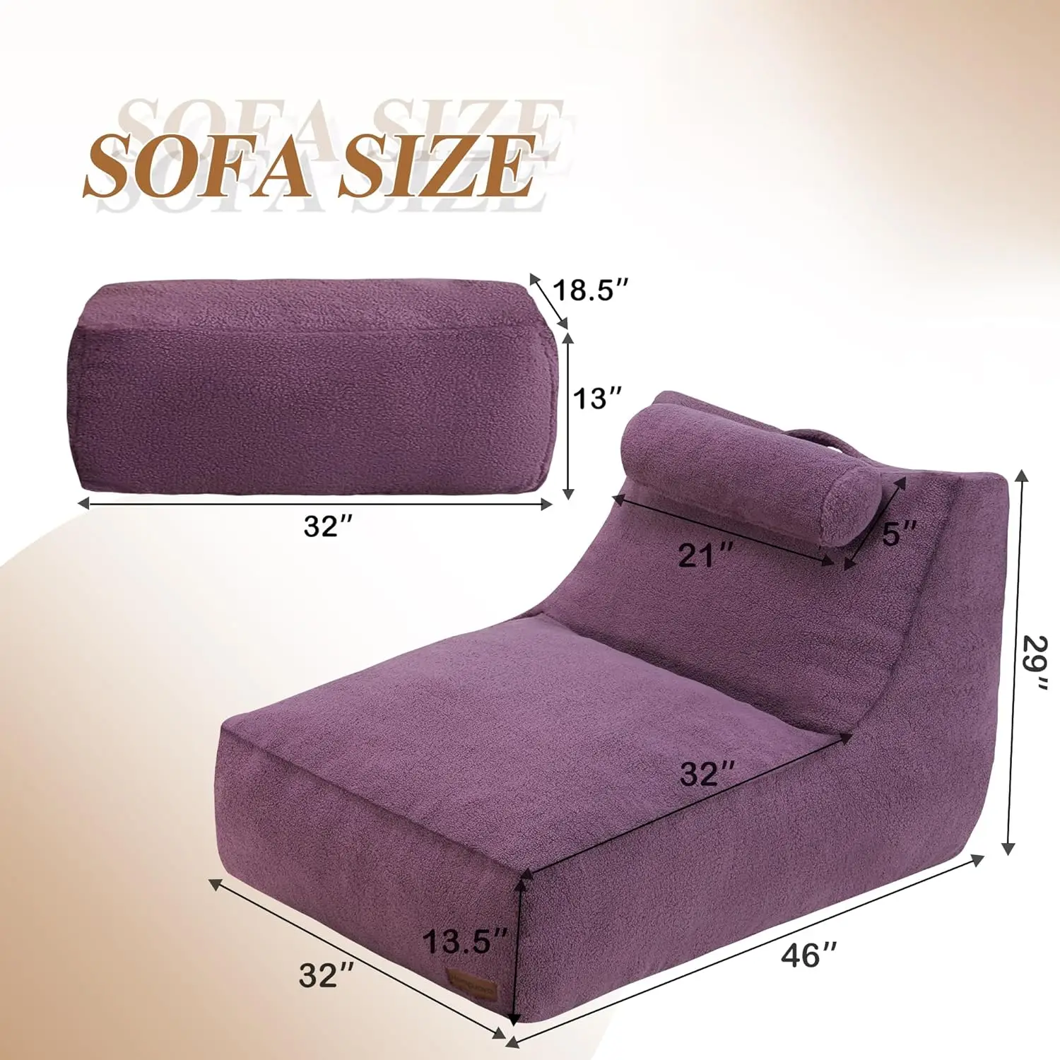 Bean Bag Chair Large Indoor Beanbag Sofa Lazy Beanbag with Neck Roll&Ottoman Cozy Floor Sofa with Washable Cover&Side Pocket for