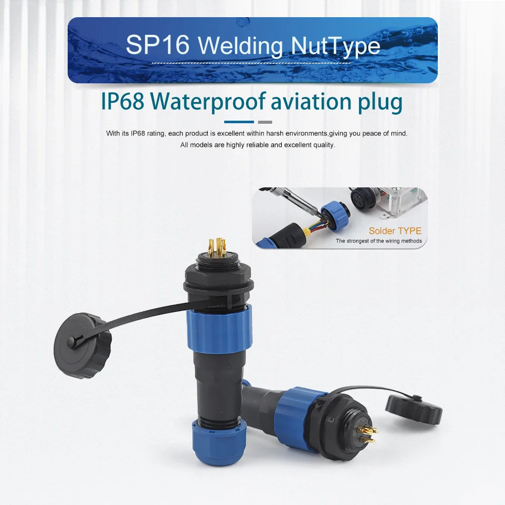 1 Set SP16 Aviation Plug Welding Connector Male And Female Back Nut IP68 Waterproof Wire Connectors Panel Mount 2/3/4/5/6/7/9Pin