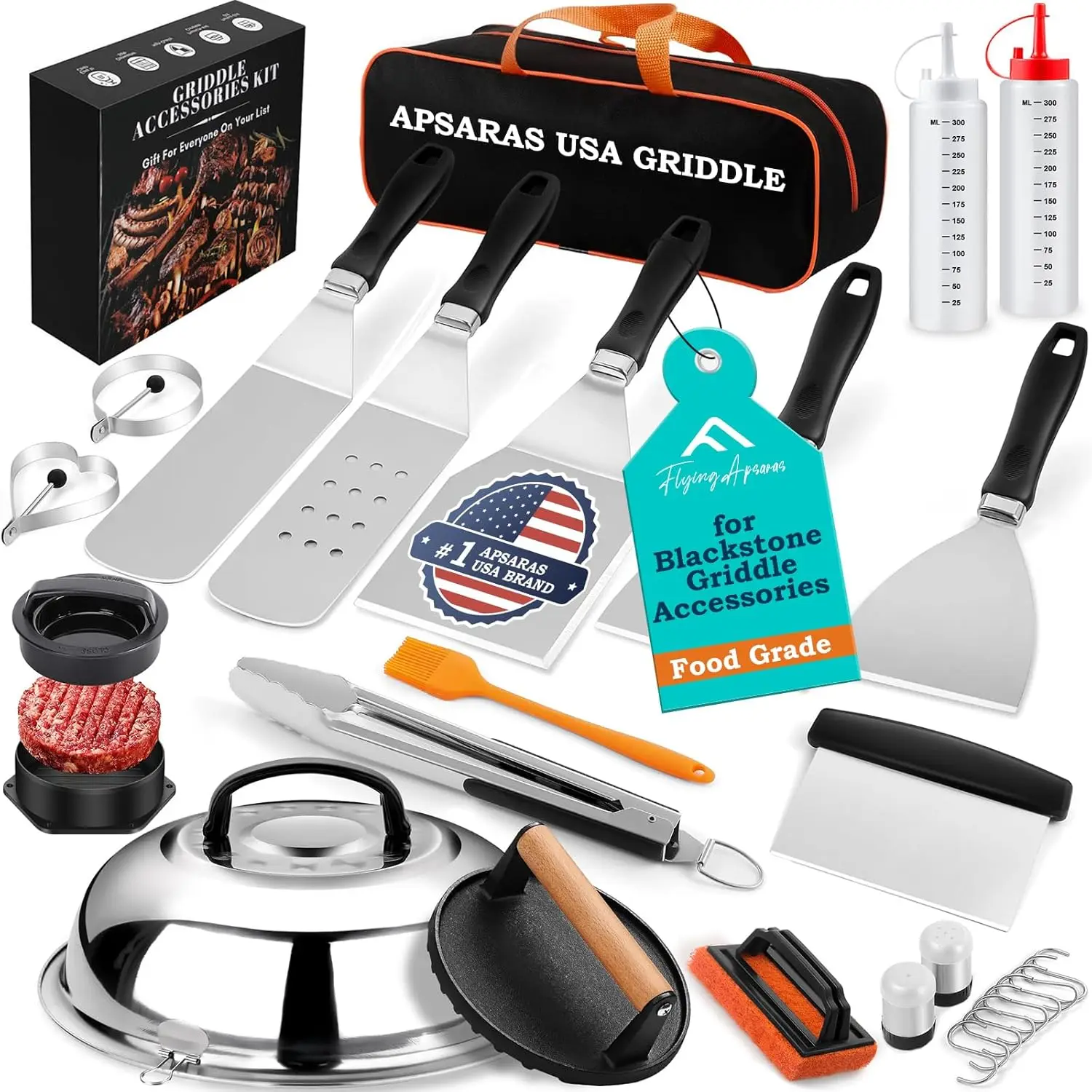 

APSARAS USA 27pcs Griddle Accessories Kit for , Grilling Accessories,Hibachi Enlarged Spatula Gift Set with Basting Co