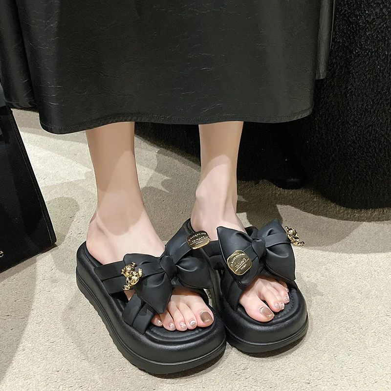 Zapatillas planas con plataforma para mujer, chanclas de goma y tela de algodón PU, de lujo, a la moda, para verano, 2024