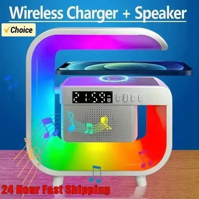 LED Lamp Smart G Bluetooth Speaker Wireless Charger Alarm Clock Night Lights UK