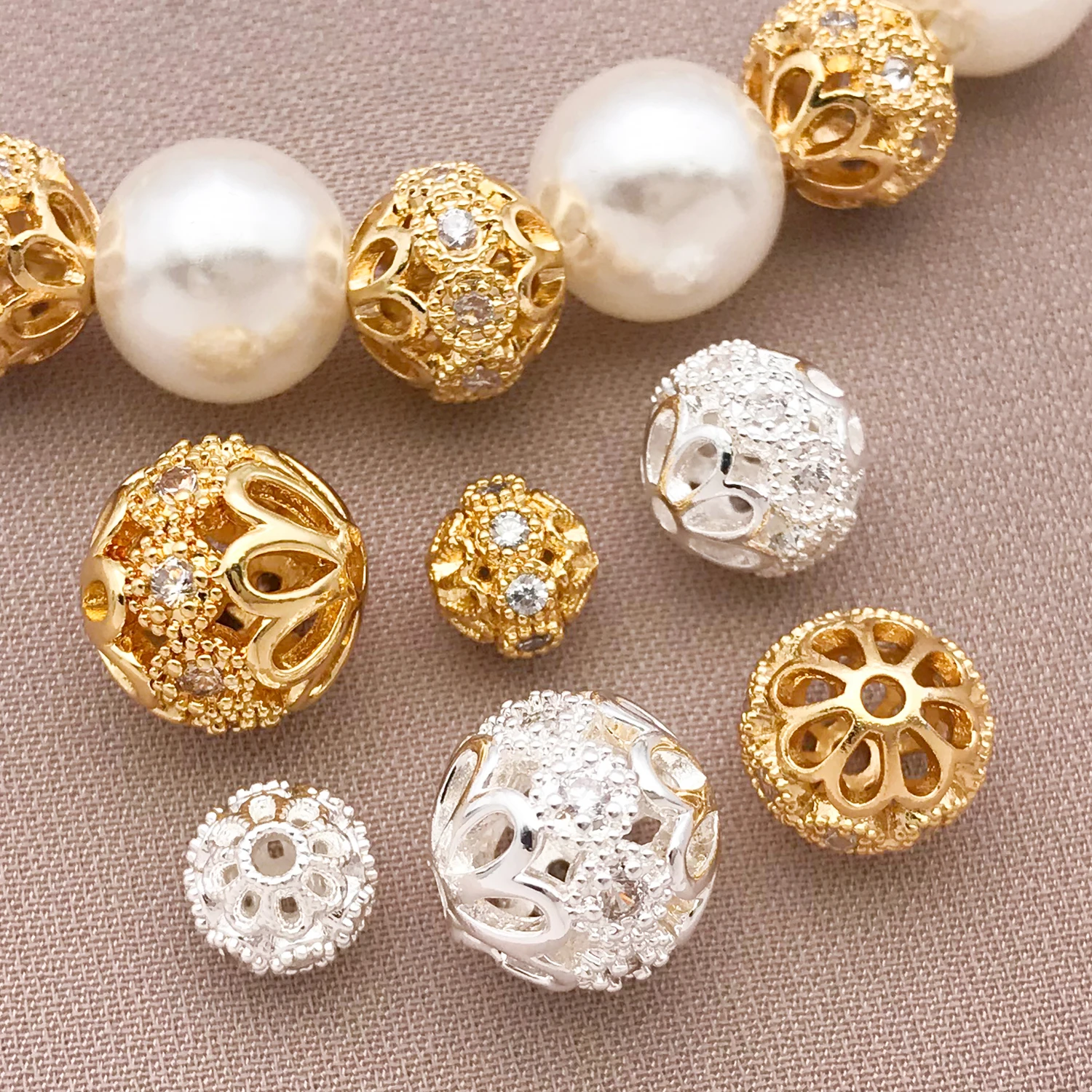 2/4/6pcs/lot 2025 NEW Shining brightly 6/8/10mm 18K Gold-plated High Quality Brass Zircon Bracelets Jewelry Making  Accessories