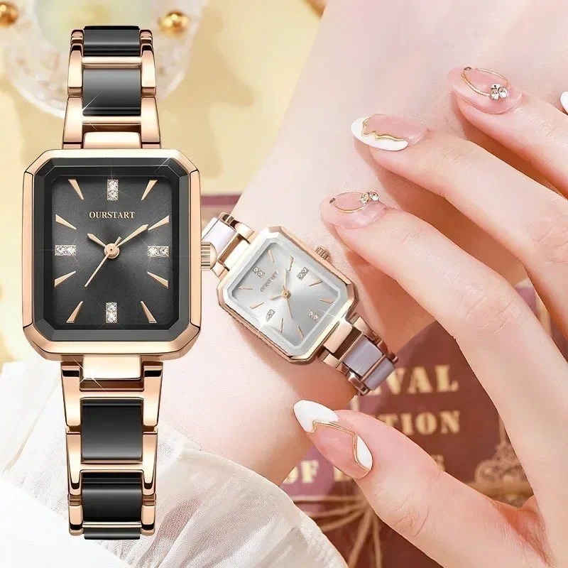 2024 Ceramics Elegant Watch for Women Luxury Brand Waterproof Square Black Ladies Wristwatches Relogio Feminino