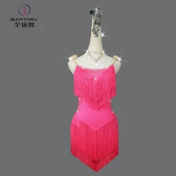 2024 Latin Dance Dress Fringe Skirt Competition Women Ballroom Cha-Cha Clothes Girl Party  Sport costume practice Wear Line Suit