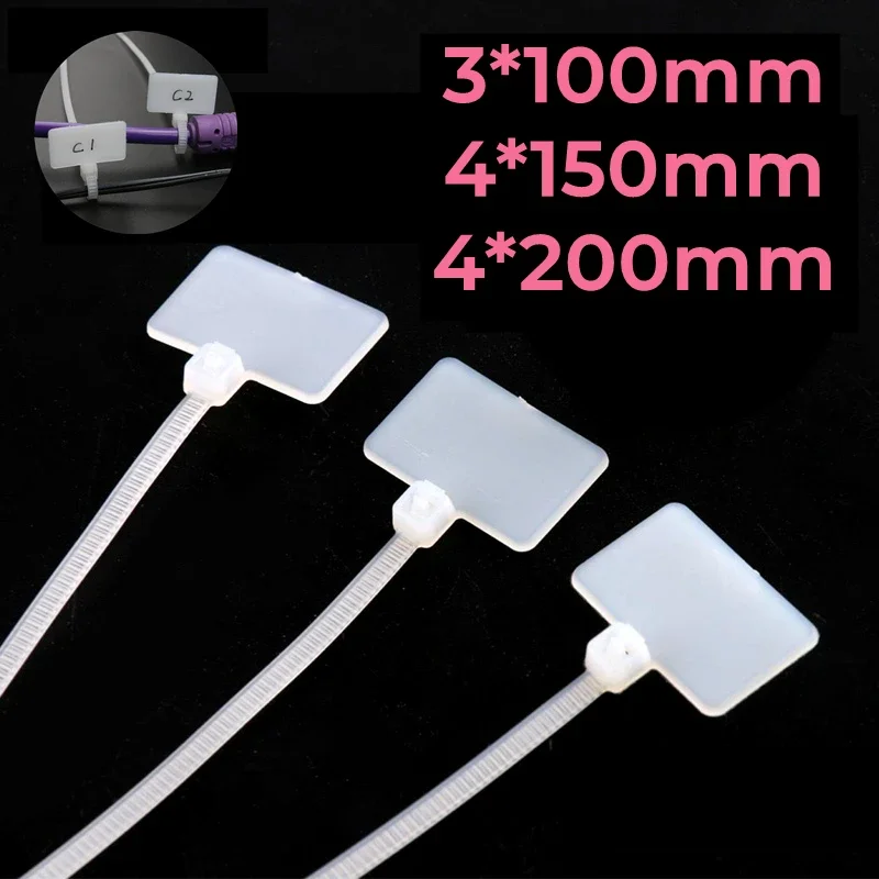 50pcs White Nylon 3x100mm 4x150mm 4x200mm Tags Tie Self-locking Loop Wire Straps Label Plastic Insulation Network Cable Zip Trim