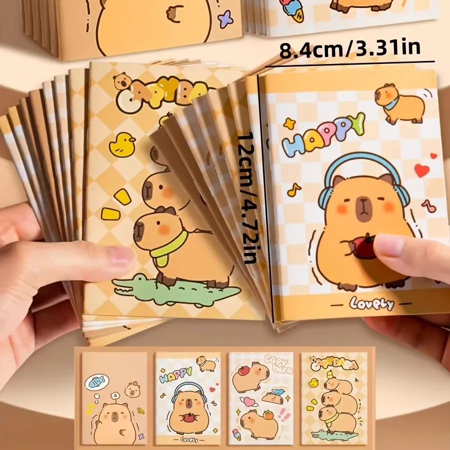 10Pcs Kawaii Mini Capybara Mixed Cute Pocket Sized Notebook Journals Diary Planning Memo Notepad Fun Cartoon Stationery Gift