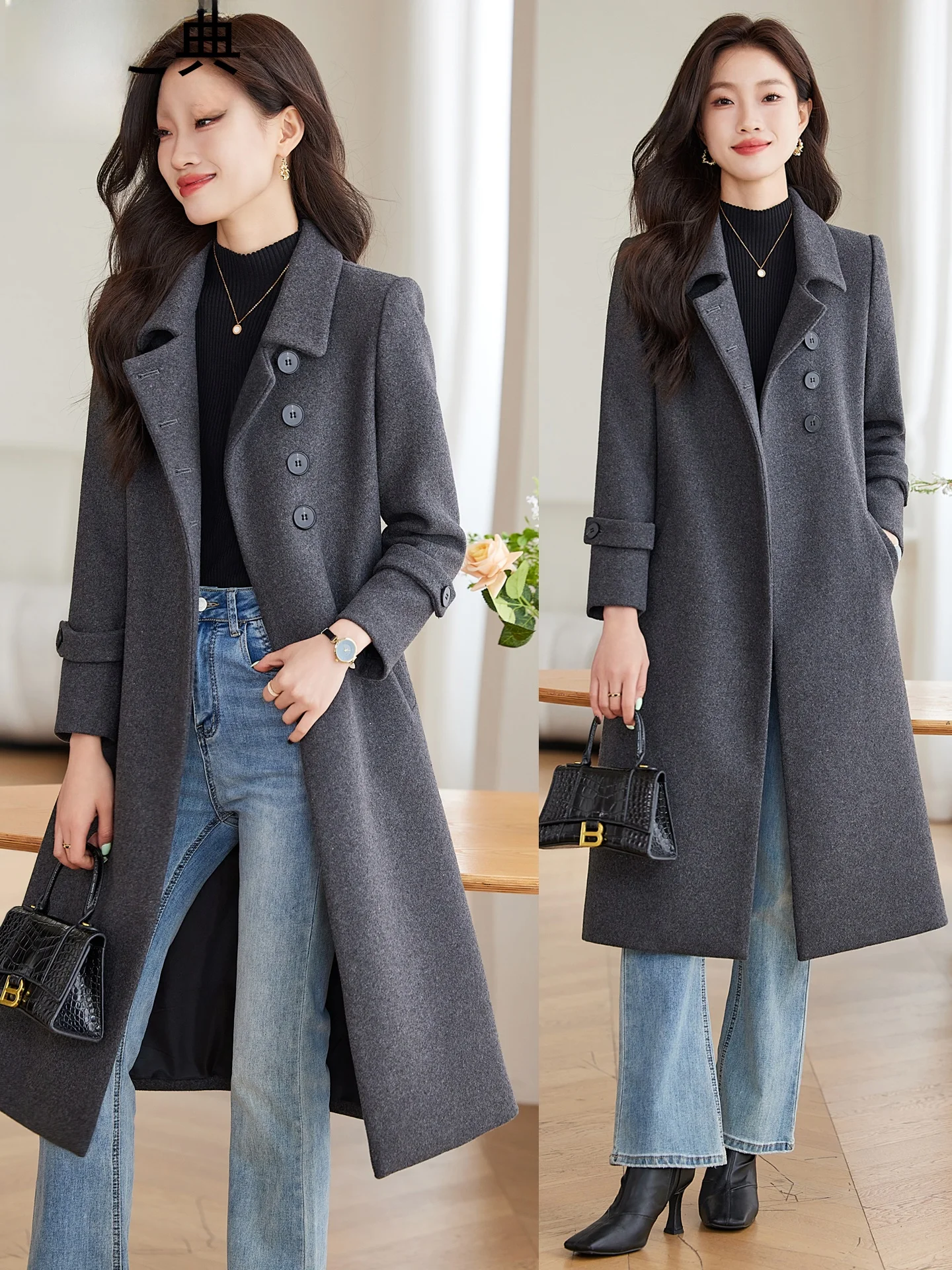 

Женское зимнее шерстяное пальто 2025 года, новинка, элитный бренд, средней длины, твидовая ветровка, верхняя одежда в корейском стиле