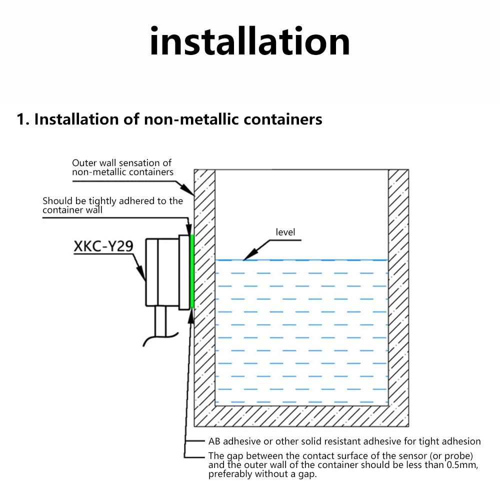 XKC-Y29 DC12-24V Non-Contact Liquid Level Sensor Switch Outer Adhering Type Water Level Sensor NPN High&Low Level Signals Sensor