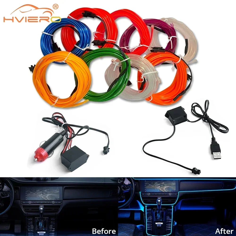 

1M/2M/3M/5M Car Interior Atmosphere Lamp Welcome Light Door Lights Auto LED Strip Wire Ropes Tube Line USB Cigarette Neon Modify