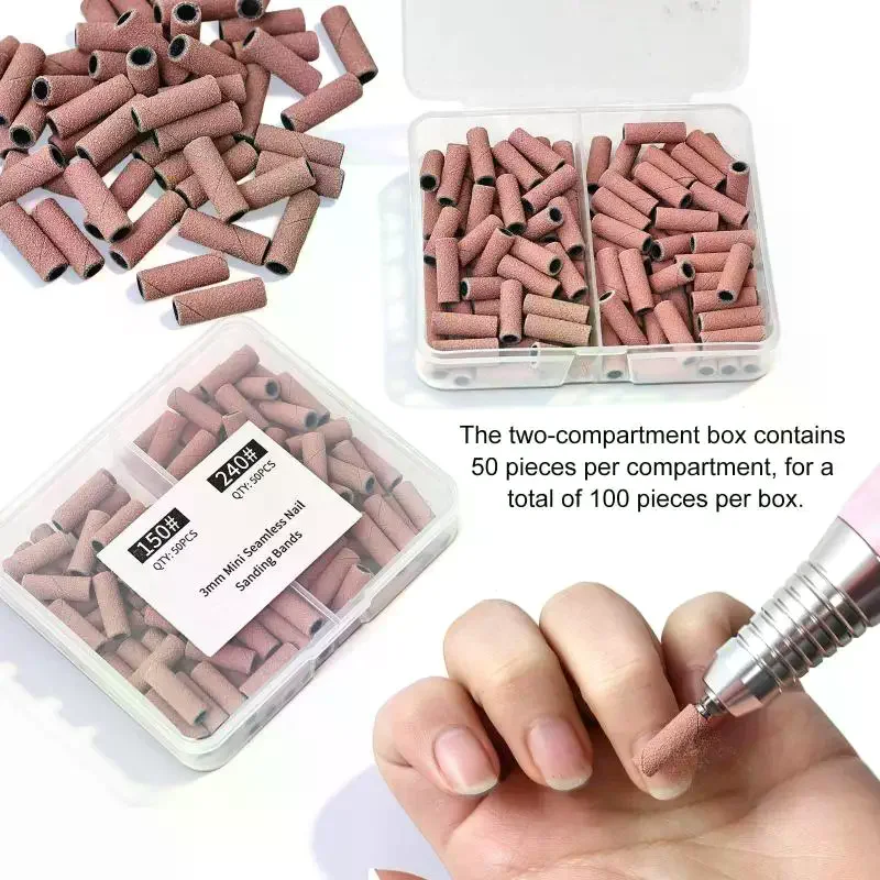 50/60/100Pcs/Box Sand Paper 3MM Mini Nail Sanding Bands Sets For Dead Skin Calluses Nail Gel Remove 120#150#180#240#