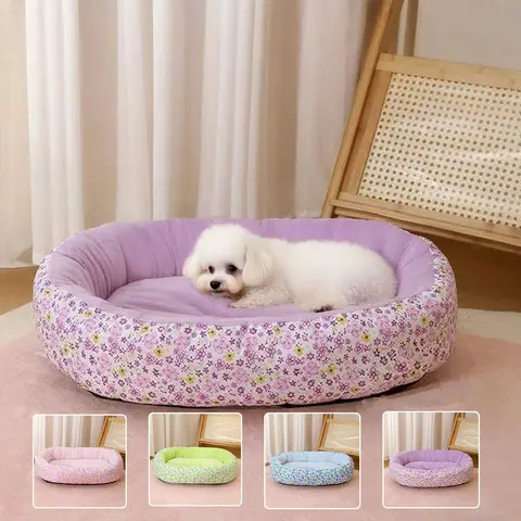 Cama floral para cães, toda a temporada, buldogue francês, chihuahua, cama macia para gatos, almofada para dormir, sofá, cama para cães, quatro cores, almofada para animais de estimação