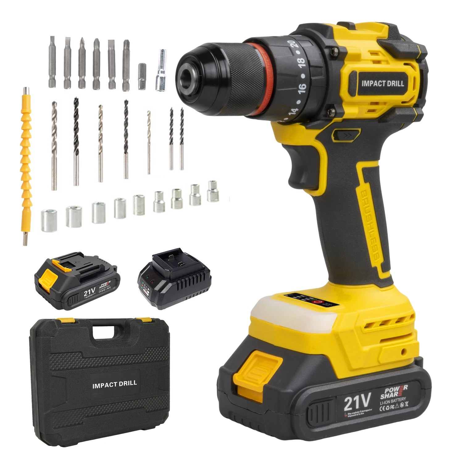 Perceuse électrique sans fil 25+3, tournevis électrique, perceuse à percussion, outil électrique avec 1/2 batterie, ergonomie et commodité