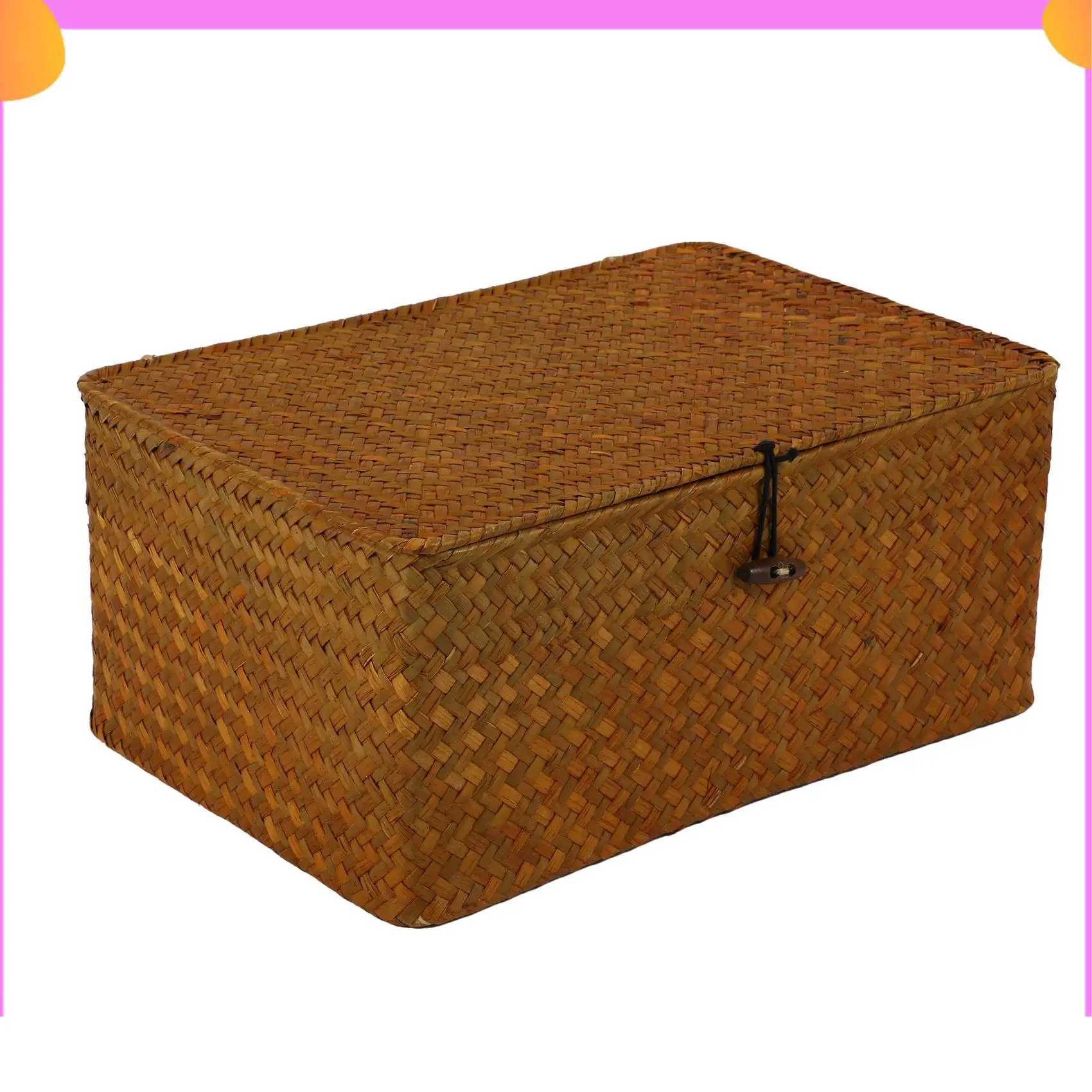 

A23P Seagrass Storage Baskets With Lids, Woven Rectangular Basket Bins, Wicker Storage Organizer For Shelf, Set Of 4