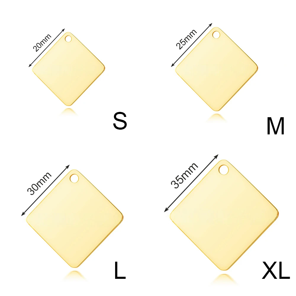 10pcs/lot 20/25/30/35mm Stainless Steel Square Charms Jewelry Blank Pet ID Tags Pendant For Engraved Making Mirror Polishing