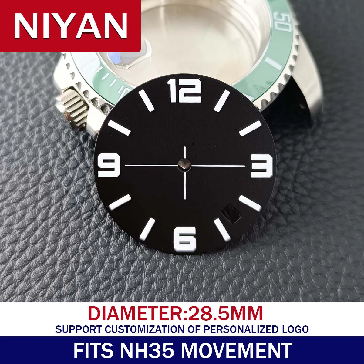 28.5MM Diameter Watch Dial Green Luminous Dial for NH35/36  Watch Movement Accessories Watch Parts For Wristwatches