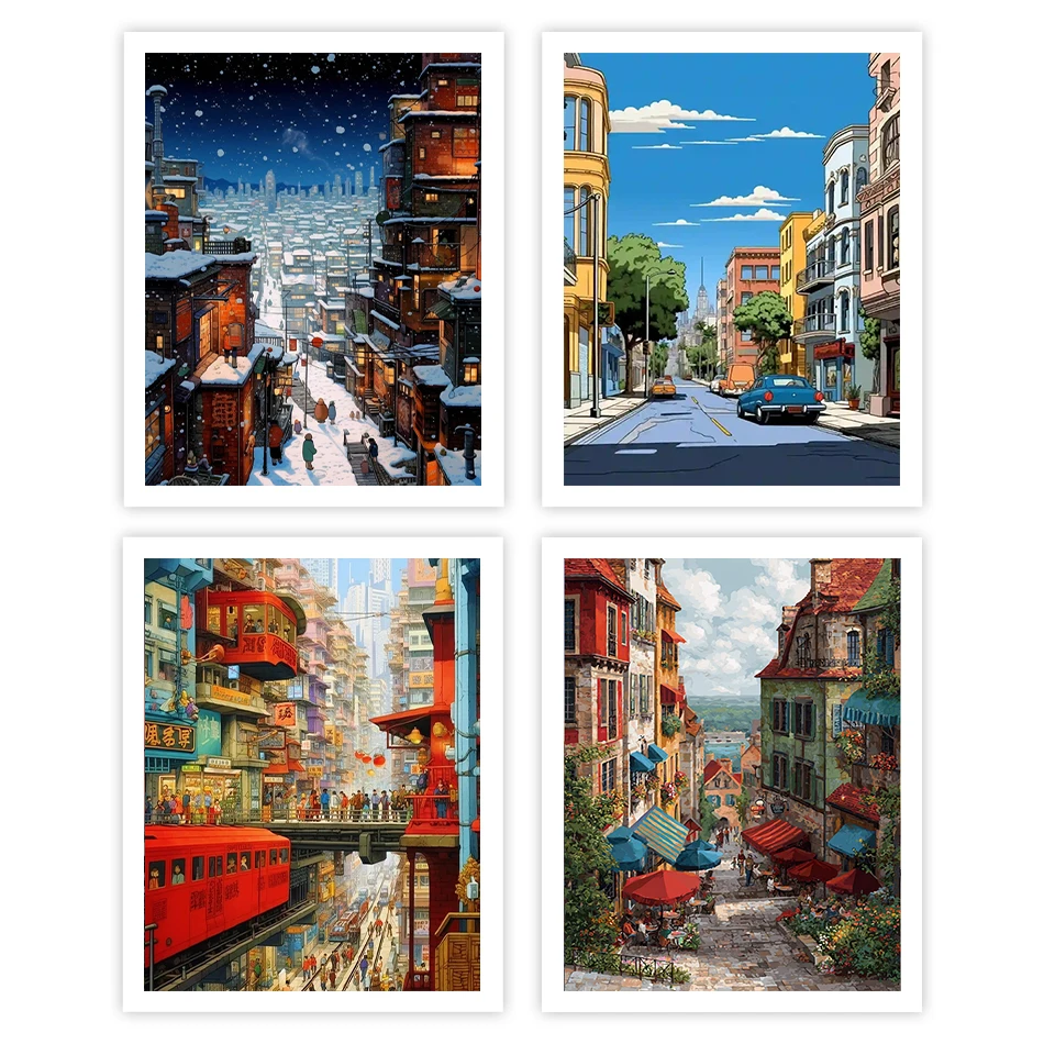 

GATYZTORY Painting By Numbers Acrylic Urban street scenery Paint Pictures By Numbers Watercolor Picture Drawing Decoration Home