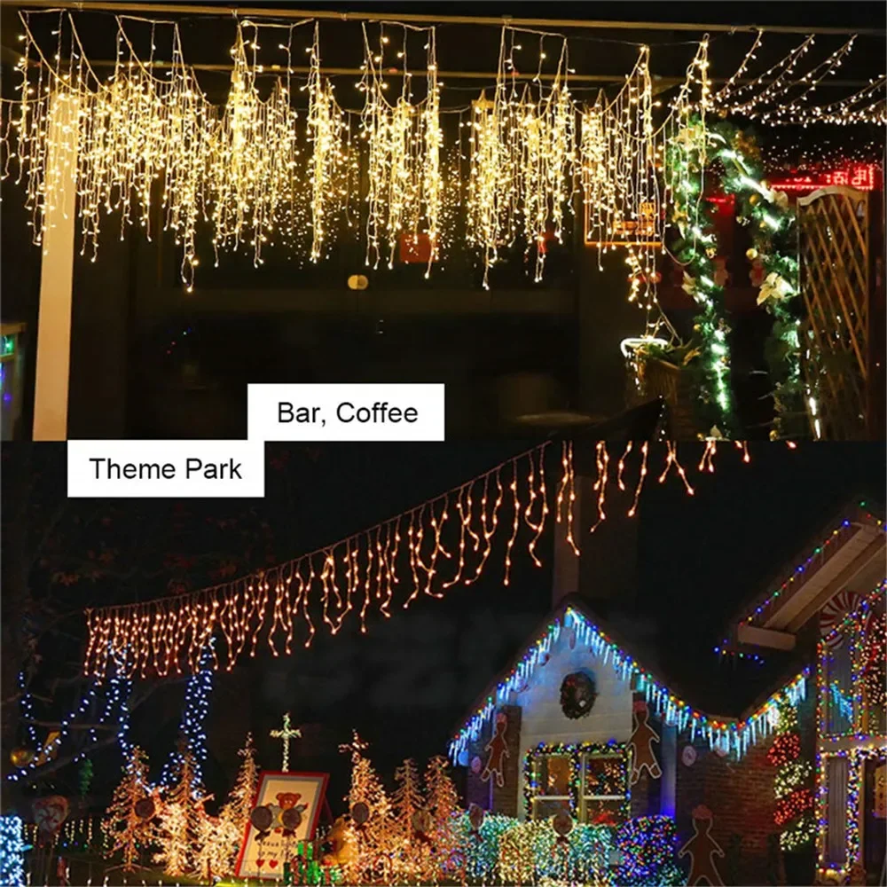 Holiday Icicle String Lights 3.2M 8 Modes Garden Yard Patio Window Roof Eaves Decor Warm White Multicolor Christmas Party Home