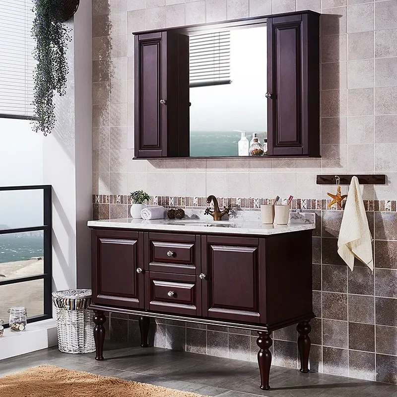 

Oak bathroom cabinet combination floor-to-ceiling washbasin basin cabinet solid wood mirror cabinet washstand bathroom bathroom