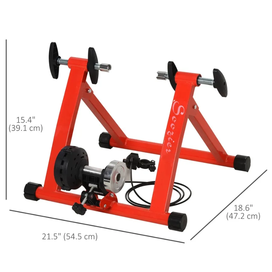 Bike Trainer Magnetic Bicycle Stand Indoor Exerciser w/ Quick Release Skewer, 5 Levels Resistance, Red