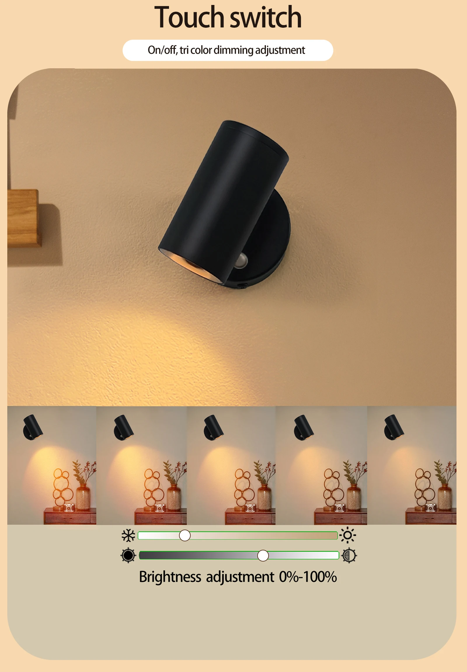 LED Modern Minimalist Remote Charging Wall Lamp 5200mAh Magnetic Suction Installation Touch 3-Color Bedroom Living Room Lighting