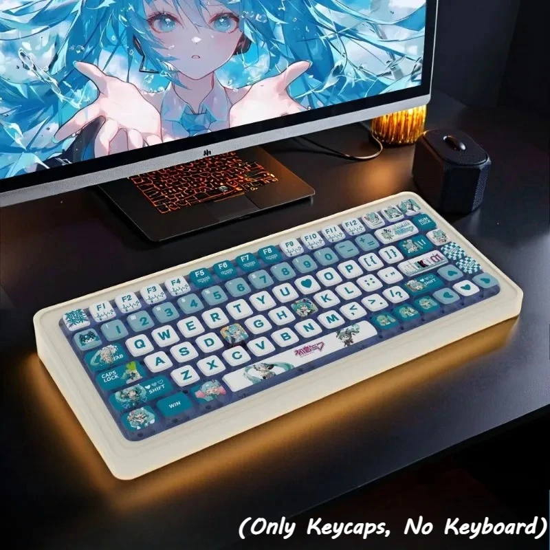 

125 Keys SA Height Miku Theme Keycaps Full Set Mechanical Keycap Accessories Four-sided Translucent PBT Material Durable Keycaps