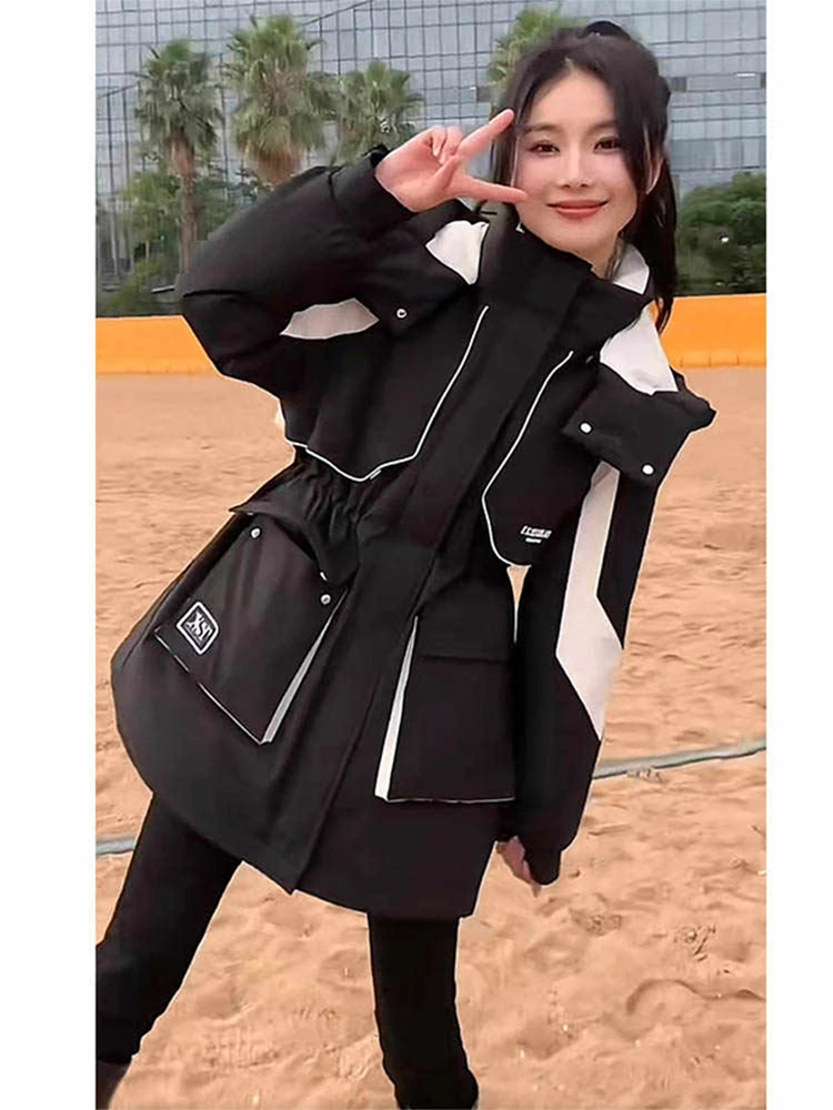 

Women's Winter Thiened Long Hooded Jaet Cotton Workwear Coat Casual Outerwear Korean Sle Loose Fit Zipper Closure