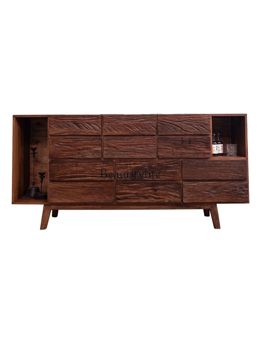 

Wabi Sandy Wind Solid Wood Hotel Multi-drawer Large Storage Tea Cabinet Vintage Zen Decoration Dining Side Cabinet