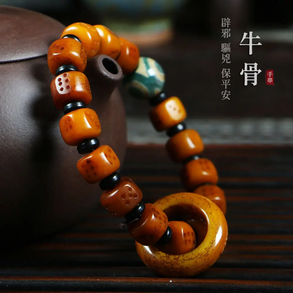 

Tibetan-style Yak Bone Dice Handstring Men's Wenwan Buddha Bead Bone Bracelet Trendy Jewelry To Guarantee Peace and Ethnic Style