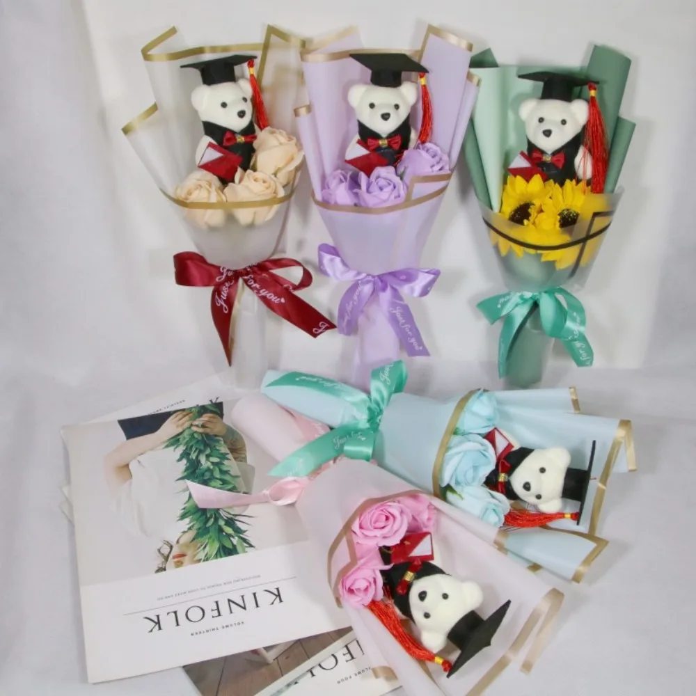 

Новый букет из плюшевых игрушек: Медведь-подсолнух, розы, милый мультяшный медведь. Букет животных ко Дню святого Валентина, Дню учителя, на выпускной.