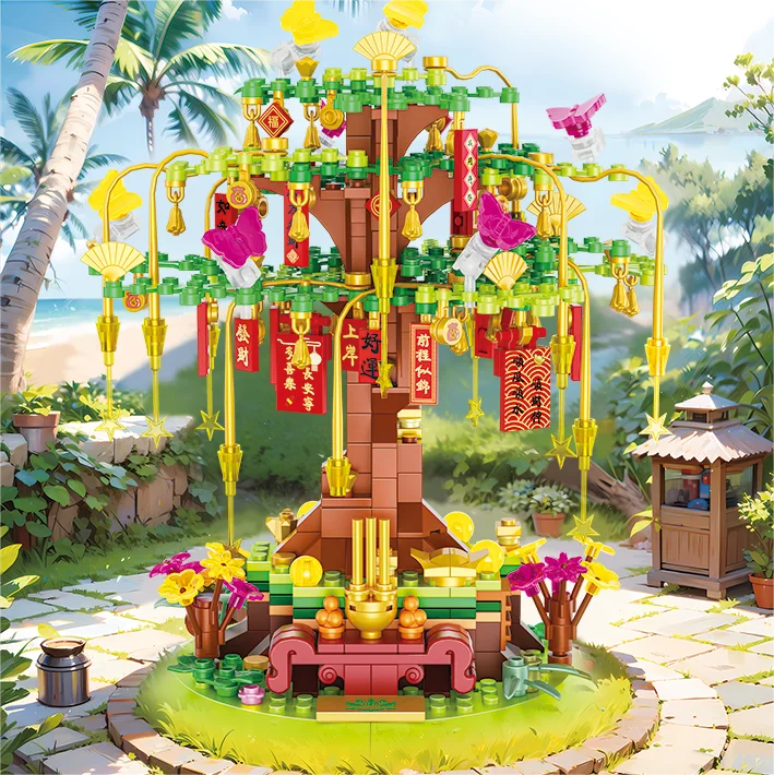 Four Seasons Wishing Tree Building Blocks Model Spring Autumn Winter City Street View Bricks Micro Assemby Kids Toys Girls Gift