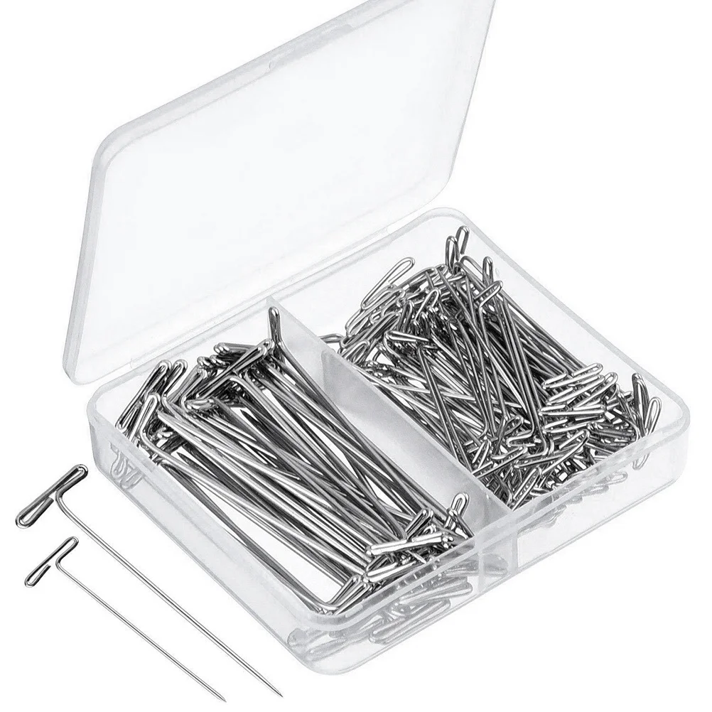 

150pcs Steel T-Pins Set T Shaped Pins For Making Blocking Knitting Crafts Modelling Jewelry Display 38Mm 51Mm In Plastic Box