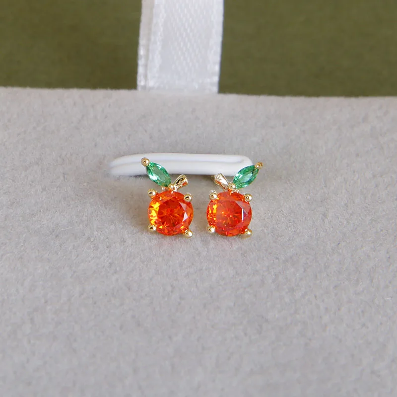 New Sight Cute Tiny Orange Earrings 2022 Fashion Brand Jewelry Delicate Crystal Fruit Stud Earrings for Women Gift