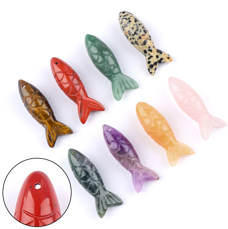 2 Pieces Natural Stone Charms Carved Fish Shaped Crystal Agate Jade Pendants for Jewelry Making Accessories Handicrafts Supplies