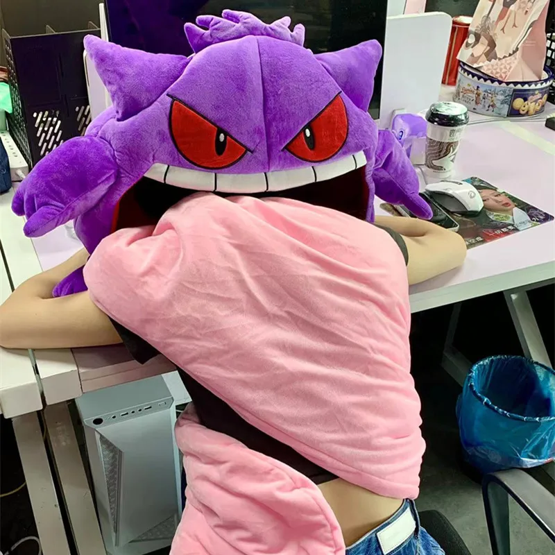 

Japan's Hot anime Pokemon Gengar plush toy Plush sleep cap Sleep a blanket doll two-in-one