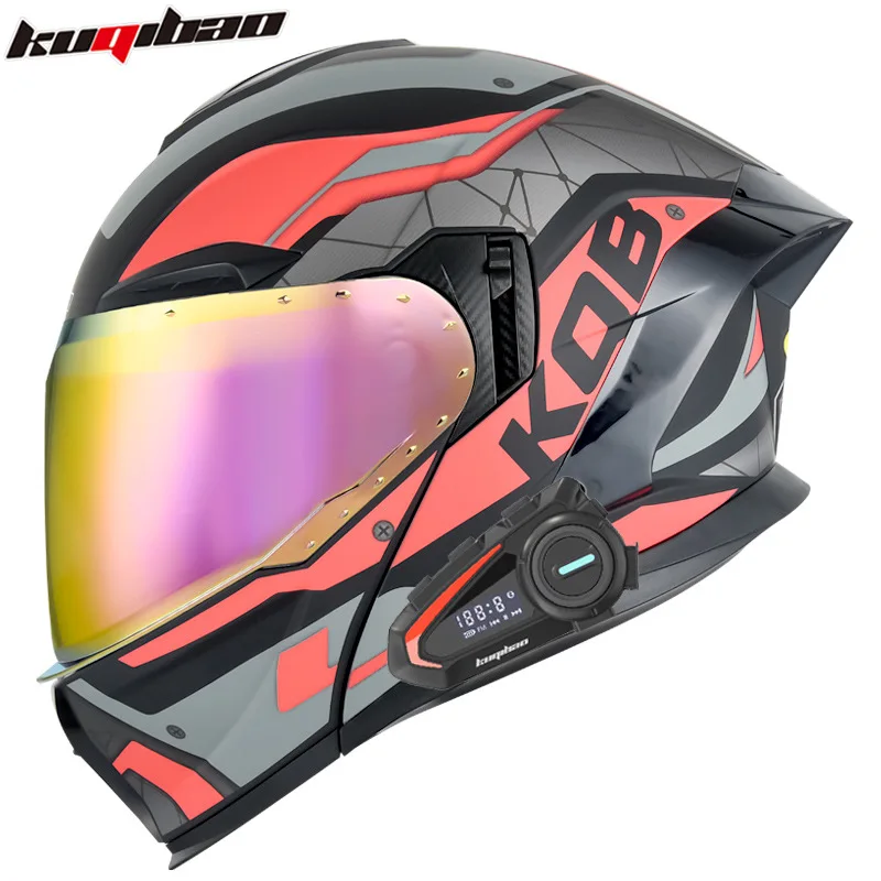 Kuqibao motorcycle helmet four seasons universal open helmet colored mirror electric motorcycle helmet free K20 Bluetooth