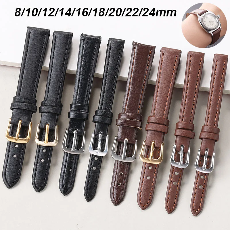8mm 10mm 12mm 14mm 16mm 18mm 20mm 22mm PU Leather Watch Strap Silver Gold Buckle Ultra-Thin Universal Sport Business Bracelet