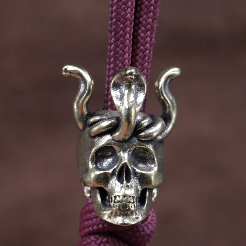Four Cobra Skull Brass Knife Bead Snake EDC DIY Paracord Woven Bracelet Lanyard Pendant Accessories Outdoor Tool Hangings Charms