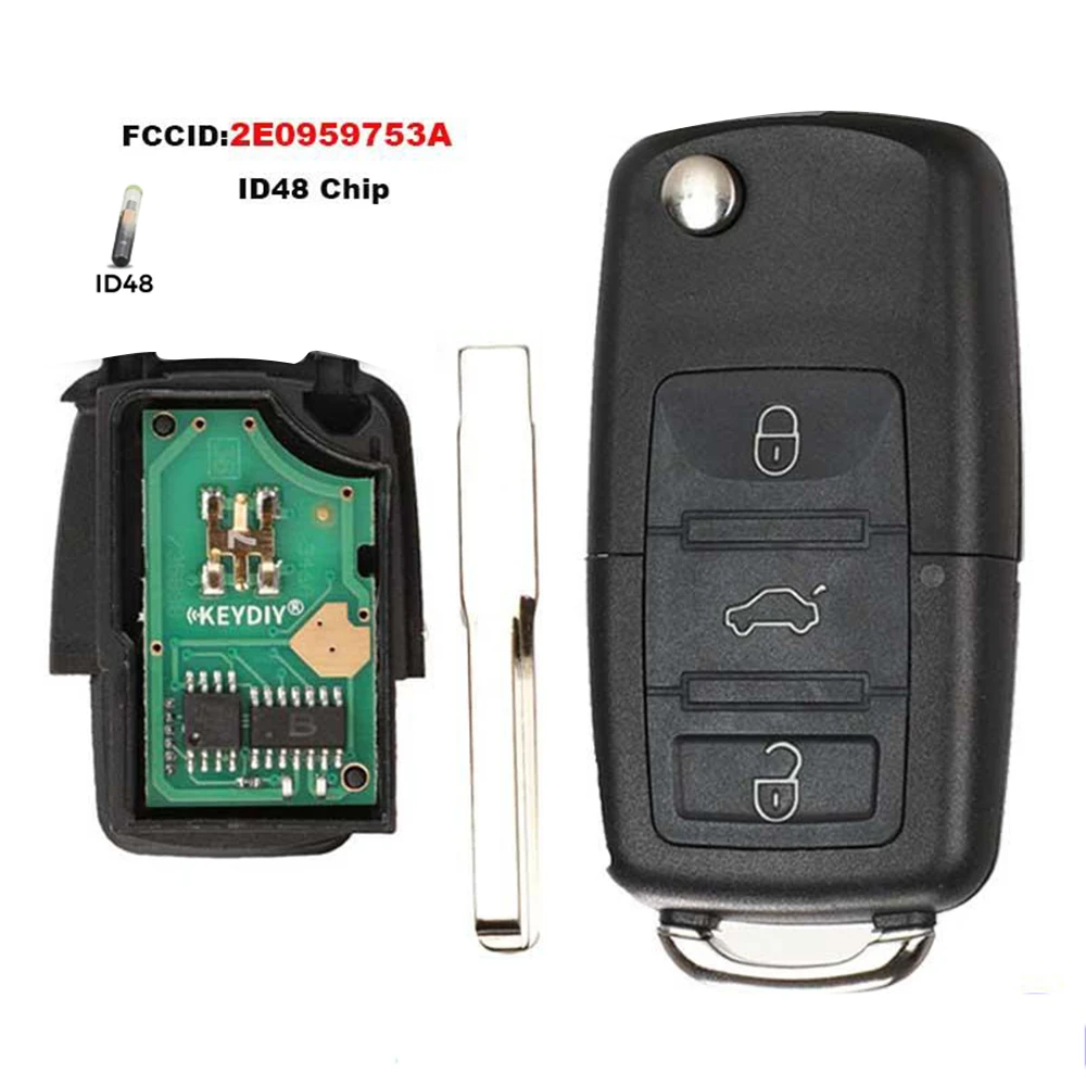 

jingyuqin New Remote 434Mhz ID48 Flip Key DIY For VW/VOLKSWAGEN Crafter 2006-2016 2E0959753A 3 Buttons Keys Fob Control