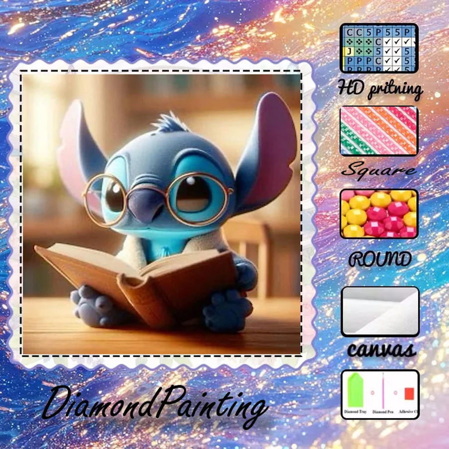 

1 piece - Potdemiel-5D-DIY - Flocking cloth - Special drill - Diamond painting set - Blue character, reading - Diamond art