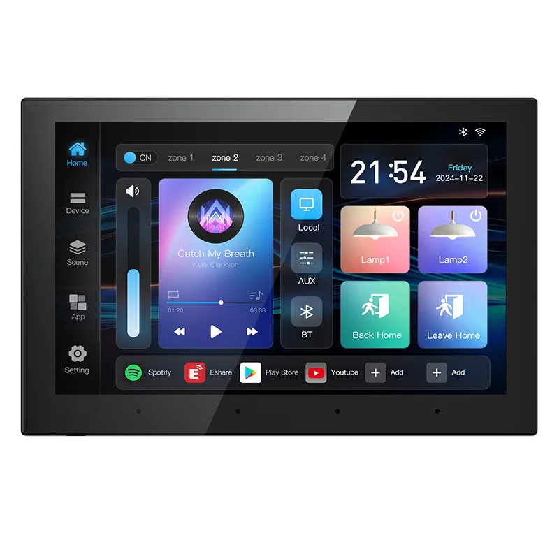 

8 Inch Adroid11 4+32G 4 Zone Background Music Controller Class-D 8X30W With Audio Player WIFI Home Theater In Wall Amplifier