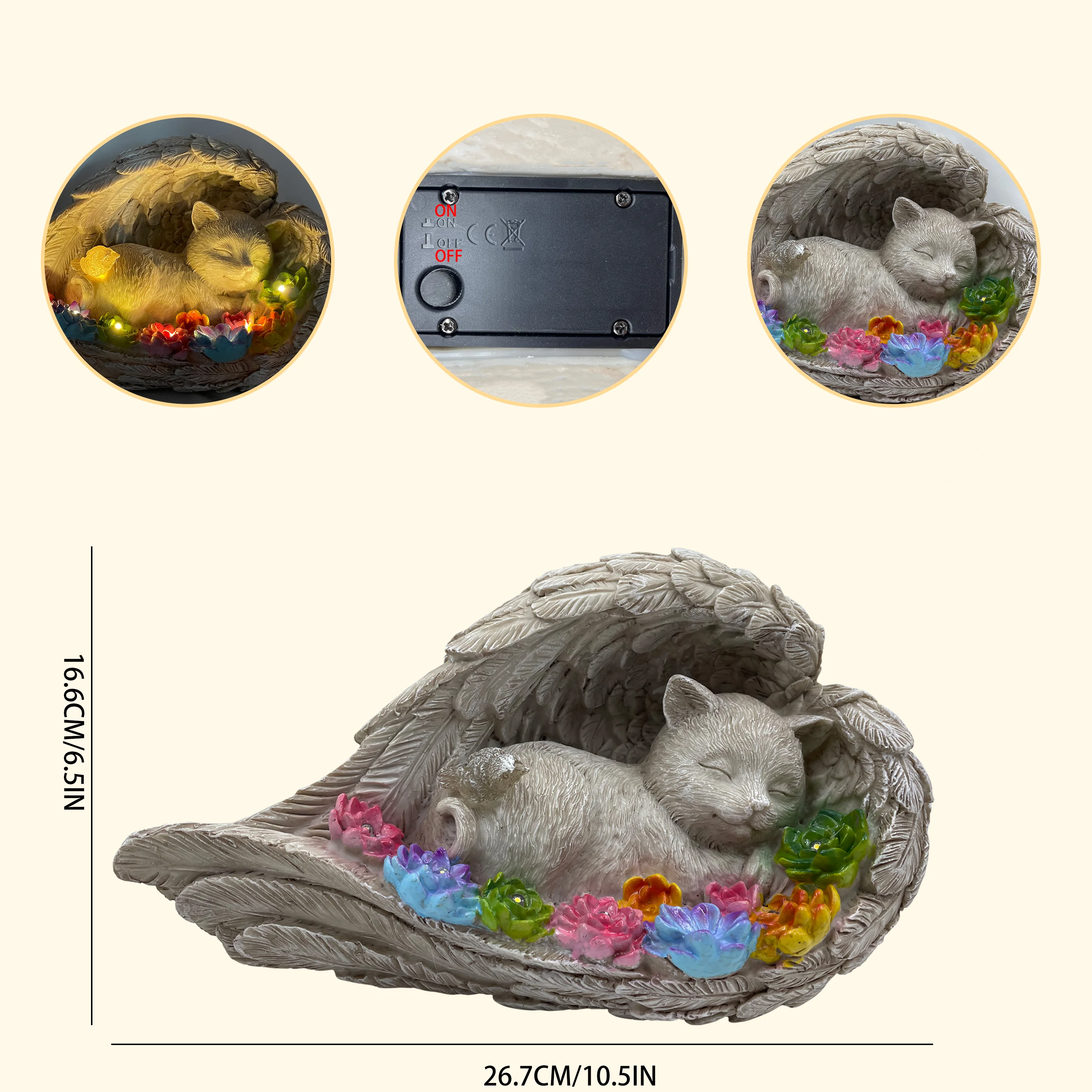 Angelic Puppy Memorial Resin Statue, Sleeping Dog/Cat in Angel Wings - Loving Memory Pet Memorial Stone for Dog or Cat