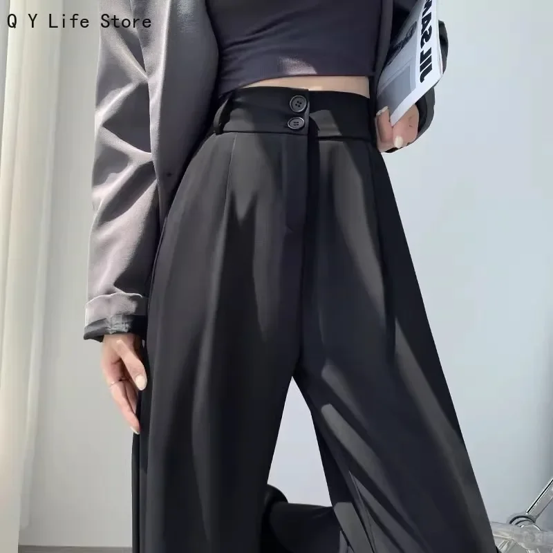 Suit Pants Summer Women's Pant 2024 New High-end Drape Straight Casual Pants Ice Silk Wide-leg Pants