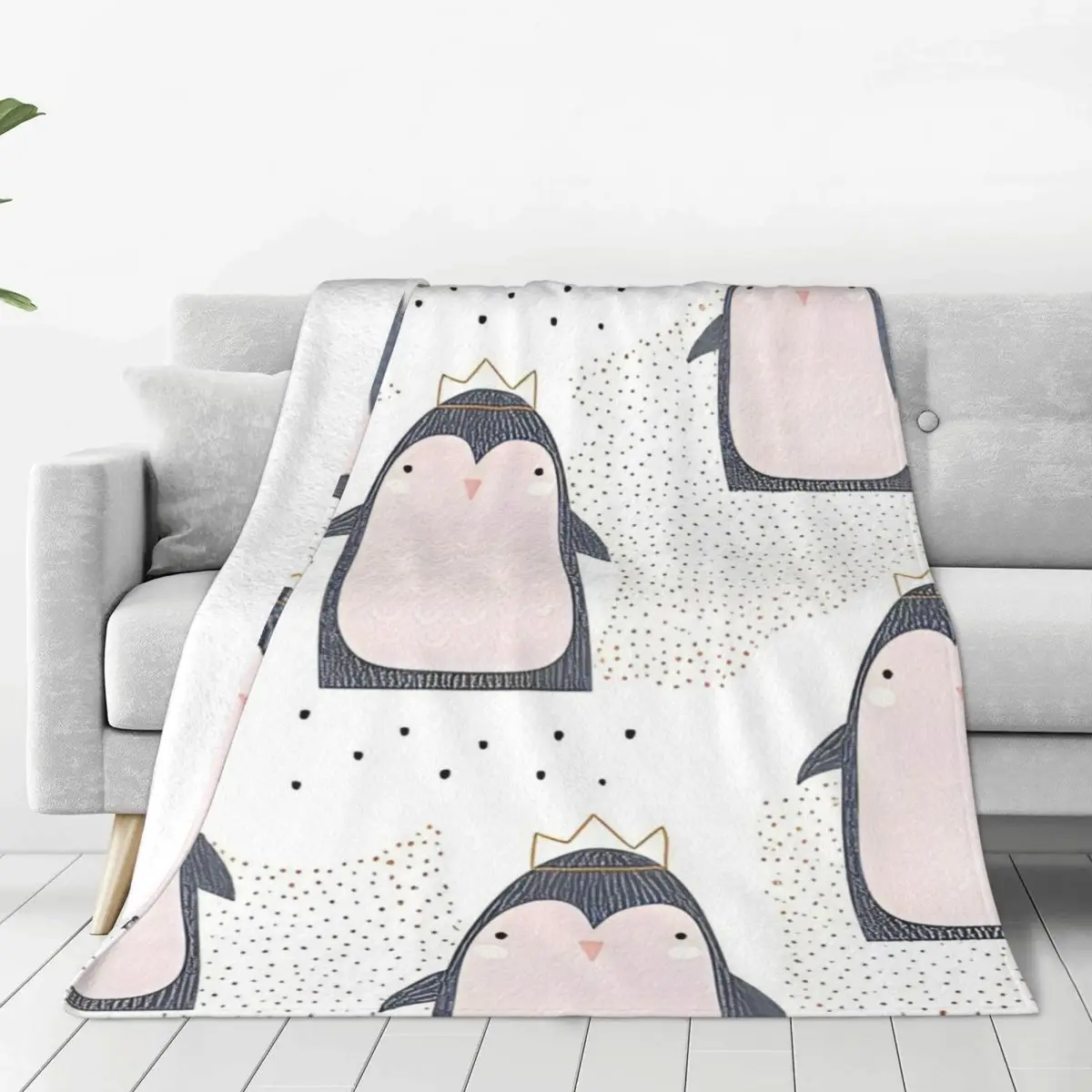 Christmas Penguin Cartoon Blanket Flannel Winter Merry Xmas Snowflake Breathable Ultra-Soft Throw Blanket Couch Plush Thin Quilt