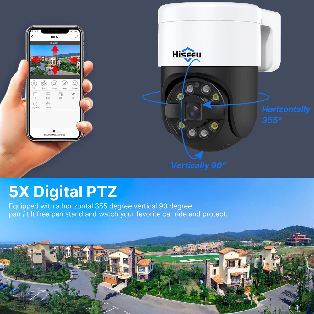 Hiseeu 8MP 5X Digital PTZ POE Camera Surveillance Set 5MP 4K IP POE Camera 8CH NVR Outdoor Waterproof Security Camera System Set
