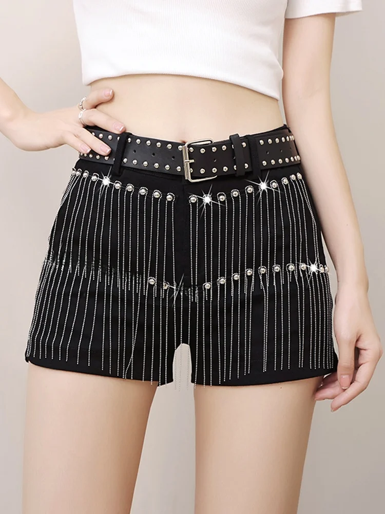 

Сексуальные короткие джинсы с бахромой для женщин, с высокой талией, с заклепками, модные, в рок-стиле, трендовые шорты, повседневная одежда, удобная посадка