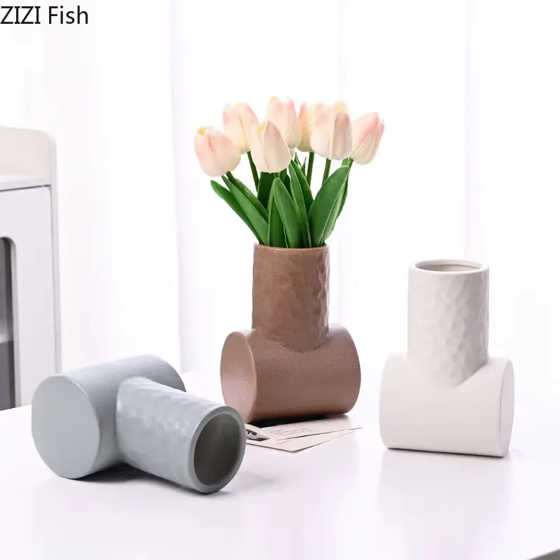 Geometry Ceramic Vase Ornaments Hydroponic Vase Flower Arrangement Floral Vases Decorative Vases Room Aesthetic Decor Crafts