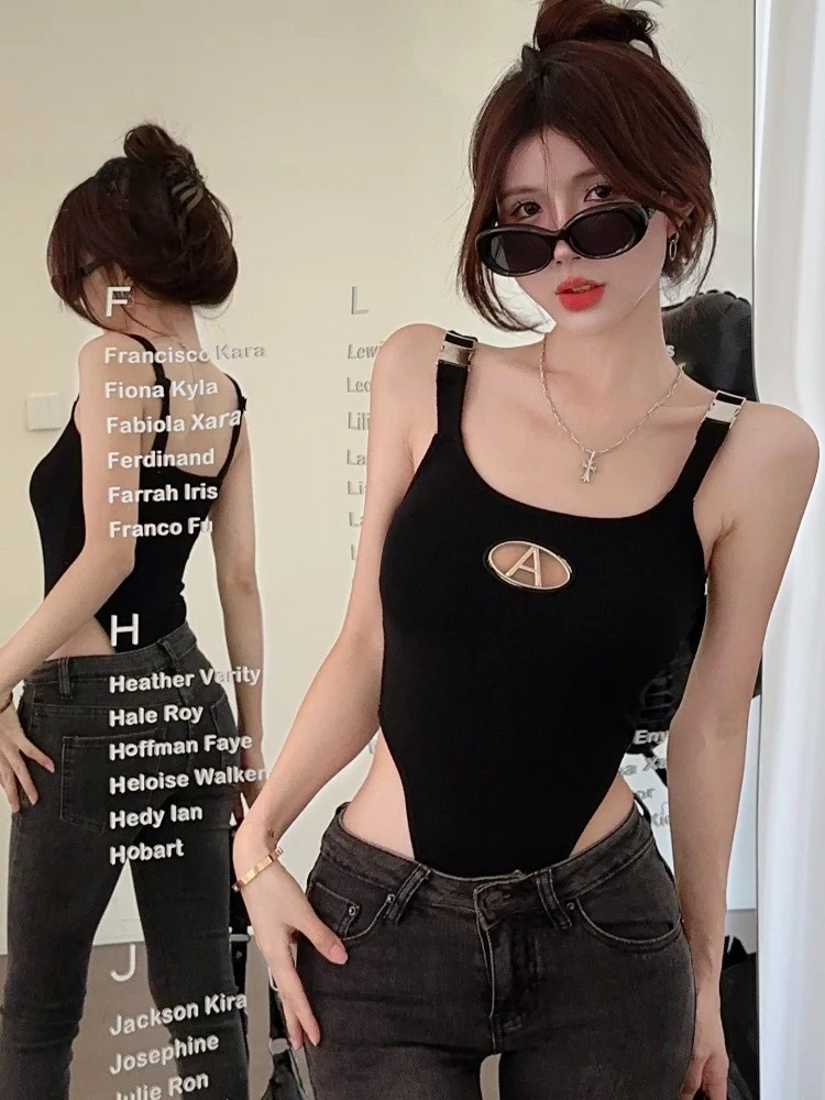 

Sexy American Retro Design Strap Vest Women's Summer Hot Girl Sexy Hollow Slimming One-Piece Top Korean Style Commute Wind