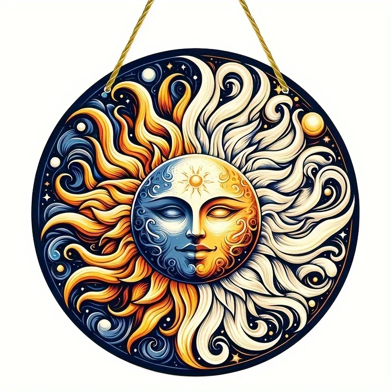 Sun and Moon Pendant, Round Acrylic Sign, Pendant, Wreath Decoration, Window, Porch, Wall, Home, Room, Home Gifts