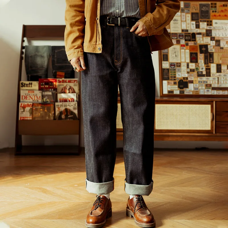 Men's Raw Selvedge Denim Jeans Straight Fit